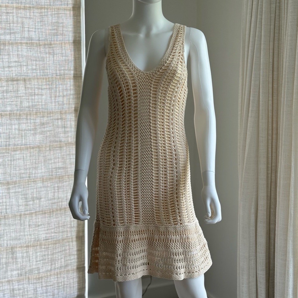 Feel The Piece Cream Crochet lined stretchy fitted Dress Size small